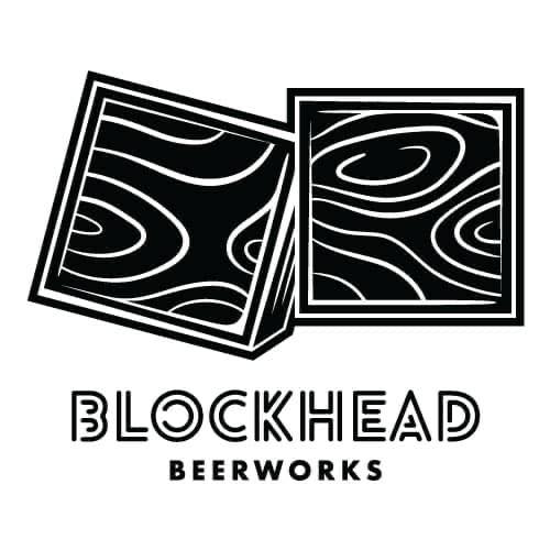 Logo of Blockhead shwoing two wooden blocks next to eachother and the brewery name