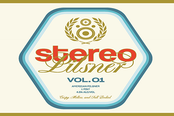 gold, yellow, blue logo of stereo pilser vol. 1 with old-school, nineteen eighties aesthetic.
